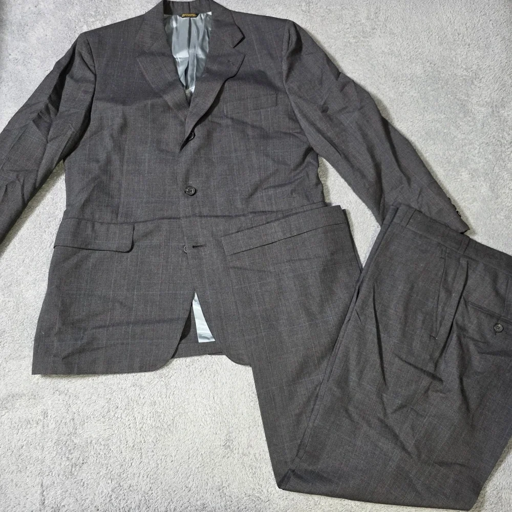 Woody's Mens 43R 34x31 2-Piece Suit Charcl Grey Windowpane Check 3-Button Blazer